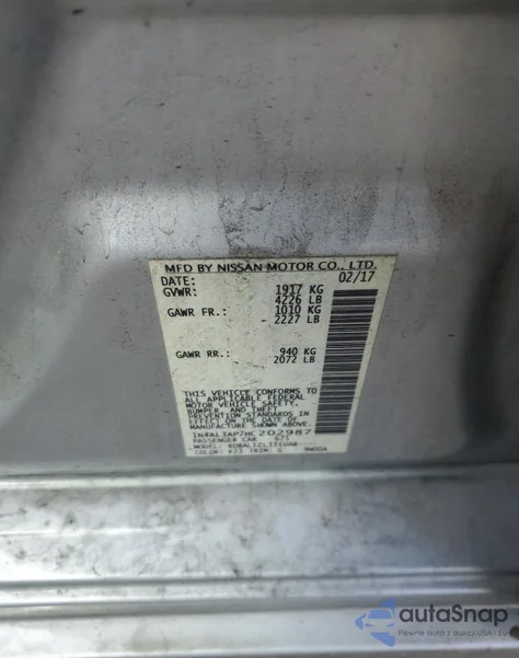 2017 Nissan Altima 2.5 from USA, damaged, VIN 1N4AL3AP7HC202987